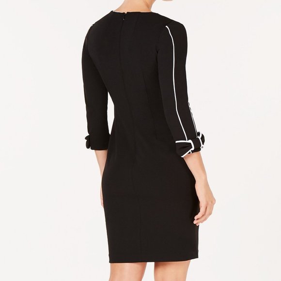 Calvin Klein Scuba Crepe V-Neck Bow Sleeves Sheath Dress - Picture 4 of 9